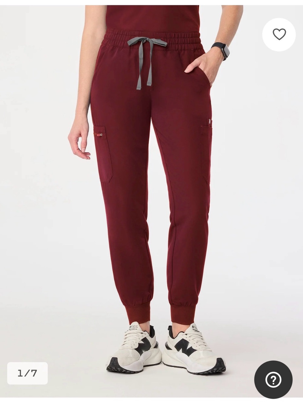 Figs Women's Maroon Cargo Jogger Pants with Gray Drawstring